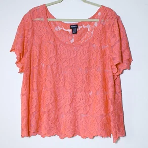 Torrid Damen durchsichtig Blumen Spitze überbacken Cropped Top romantisch koralle Größe 1 1X - Bild 1 von 4