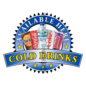 Cold Drinks Sold Here Sticker Blue - Catering Sign Window Cafe Ice Cream Van - Picture 1 of 1