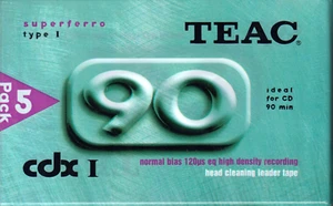 Pack de 1 5 cintas de casete TEAC cdx 90 min. Nuevo en pack precintado sin abrir. - Imagen 1 de 2