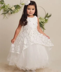Vestido de tul con superposición de flores de encaje marfil para ocasiones especiales para niñas - edades 2-12 - Imagen 1 de 5