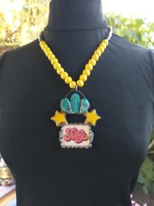 NWT~$125~ART BY AMY Turquoise Yellow Star FUNKY Soldered Southwestern Necklace