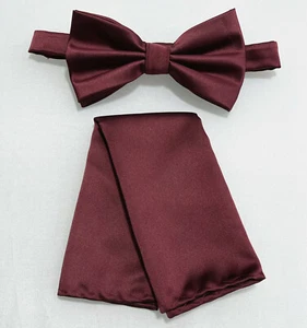 Burgundy Classic Men's Butterfly Style Pre-tied Bowtie & Pocket Square Hanky Set - Picture 1 of 1