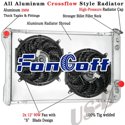 4 Row Radiator+Shroud Fan For 82-92 1987 Chevy Camaro Pontiac Firebird V8 - Image 1 of 4