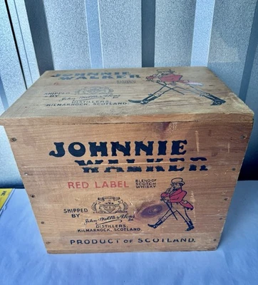 Vintage Johnnie Walker Scotch Red Label Wooden Crate Large 15x13x11” Notched - Image 1 of 4