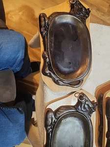 De Colección Hierro Fundido Vaca Toro Steak Plate Sizzler Pan Fajita Plato para Servir Lote de 2 - Imagen 1 de 7