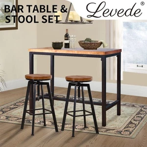 Levede 3pcs Bar Table Barstools Industrial Wood Chair Set Home Kitchen Pub - Picture 1 of 12