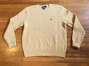 VINTAGE Polo Ralph Lauren Wool Cable Knit Sweater Men’s Medium Yellow - Picture 1 of 11