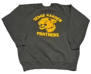 Vintage Sweatshirt Mens M Black Raglan Fleece Pullover Crew Neck USA 80s - Picture 1 of 4