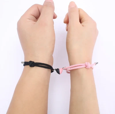 Juego de 2 piezas de pulsera de pareja de corazón magnético amor imán cuerda de relación Foto 1 de 4