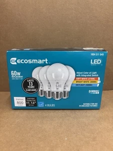 Ecosmart 4-Pack LED 60w Replacement A19 Bulbs 800 Lumens Dimmable - Picture 1 of 3