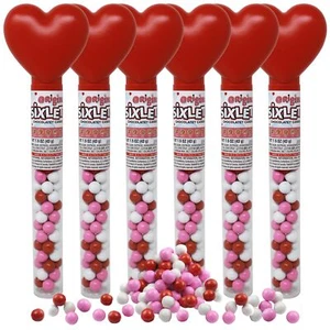VALENTINE'S DAY Sixlets Heart Topped Tubes Candy  Chocolate Balls 1.8 Oz 6 pk - Picture 1 of 1
