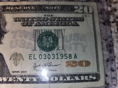 20 dollar bill birthday note March 3, 1958 .  03 03 1958  .2004 Series - Image 1 of 4