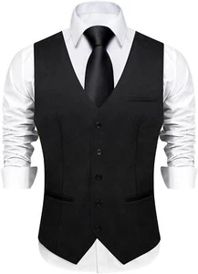 DiBanGu Men's Formal Suit Vest Solid Business Vest Slim Fit V-Neck Dress Waistco - Picture 1 of 28