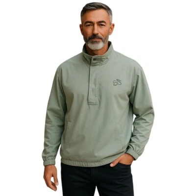 Chaqueta ajustada Sun Mountain Storm para hombre con cremallera en cuarto de golf grande verde oliva claro Foto 1 de 4