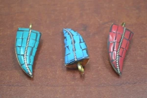 3 PCS ASSORT AGATE SHELL BRASS PENDANT 1 1/2" #3399 - Picture 1 of 2