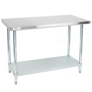 Stainless Steel Kitchen Island Table 2 Tier Storage Pro Workstation 48 L x 24 W - Picture 1 of 5