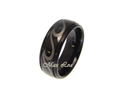 Anillo de tungsteno negro 8 mm hawaiano océano onda ajuste cómodo talla 5-14 Foto 1 de 3