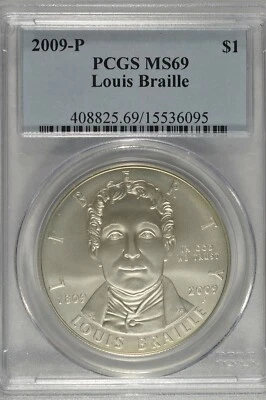 2009-P Louis Braille Commemorative Silver Dollar PCGS MS69 - Image 1 of 4