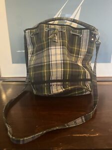 Vintage Tommy Hilfiger Green Plaid Drawstring Bucket Bag Purse