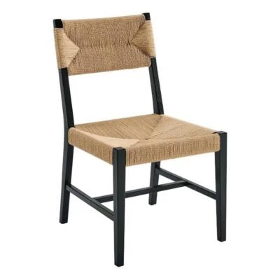 Modway Bodie 21" Modern Elm Wood/Paper Rope Dining Chair in Black/Natural - Image 1 of 4