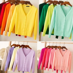 Womens Cardigan Long Sleeve Ladies V-neck Knitted Casual Top Cardigans Outwear - Picture 1 of 32