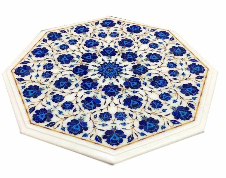 18" Marble Table Top Pietra Dura lapis Inlay art Handmade Work Home Decor - Image 1 of 1