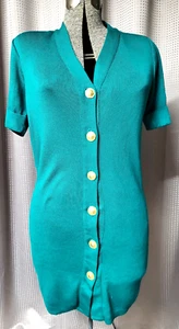 Vtg 80's-90's Liz Claiborne Mob Wife Teal Sweater dress Short Sleeve Women Sz S - Picture 1 of 12