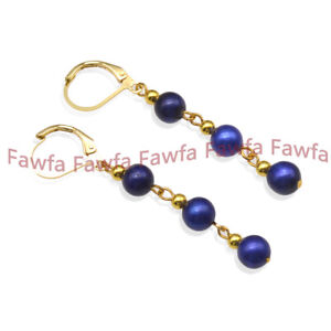 Rare 7-8mm Natural Blue Freshwater Cultured Pearl Dangle Gold Leverback Earrings