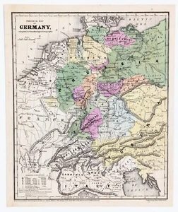 1843 GERMANY & PRUSSIA Map ORIGINAL (10x8.5) Central Europe - Picture 1 of 3