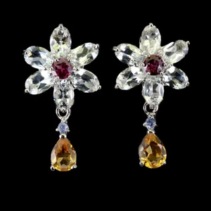 Summer 925 Silver Earrings Pear Citrine Aquamarine Tanzanite Gemstone Jewelry - Picture 1 of 13