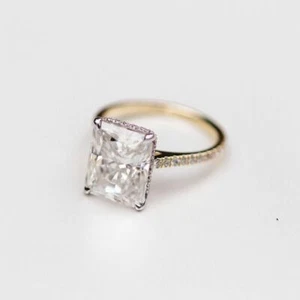 4.66 TCW Radiant Moissanite Hidden Halo Engagement Ring 14K Solid Multitone Gold - Picture 1 of 11