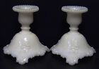 Westmoreland Milk Glass Candlesticks Scroll & Lace with Beaded Rim Vintage