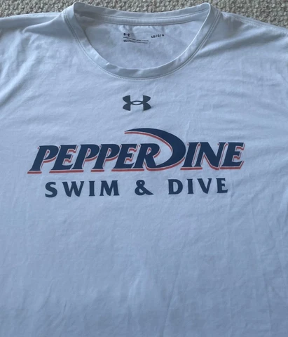 PEPPERDINE WAVES SWIM & DIVE white t-shirt men L UNDER ARMOUR NEW w/o tags Cover