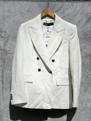 Zara Women's Tailored Double Breasted Lapel Collar Blazer Cream Size | Small | - Image 1 of 4