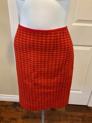 Tory Burch Red Wool Plaid Pencil Skirt, Size 4 - Image 1 of 4