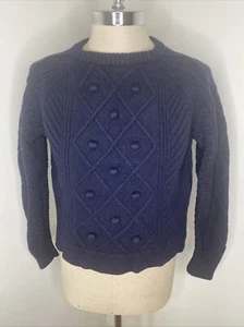 J Crew Wool Sweater Women's Sz XL Navy Blue Cable Knit Crew Knit - Picture 1 of 7