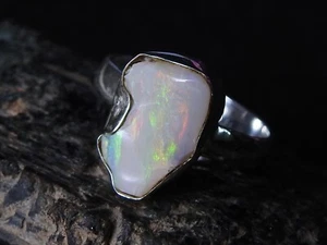 Australian Opal Natural Polished Rough Silver Ring Gift For MS - Picture 1 of 16