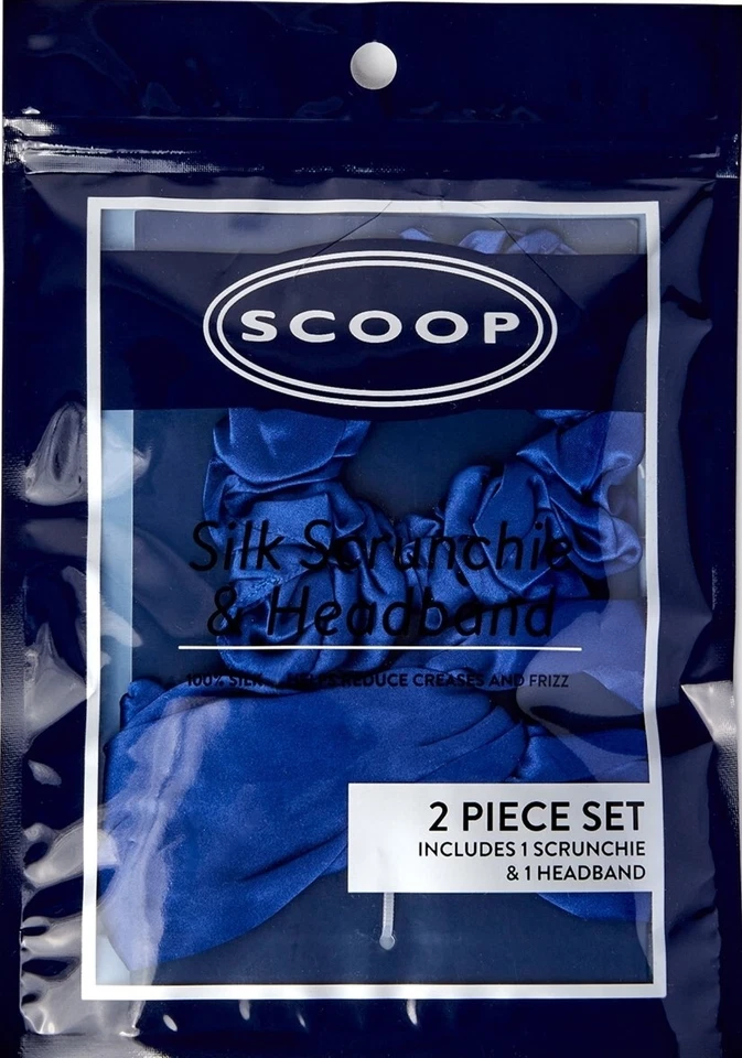 SCOOP 100 Silk Scrunchie and Headband Blue 2 Piece Set