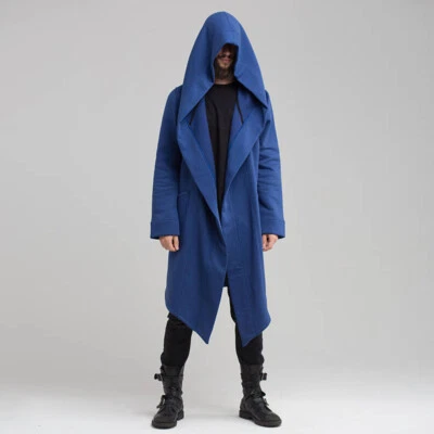 Overcoat Men Gothic Long Sleeve Long Gown with Hood Coat Cape Cardigan Outwear ↲ - Image 1 of 4