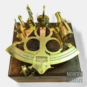 8" Antique Maritime Brass Nautical Sextant Astrolabe Working Sextant Wooden Box - Picture 1 of 5