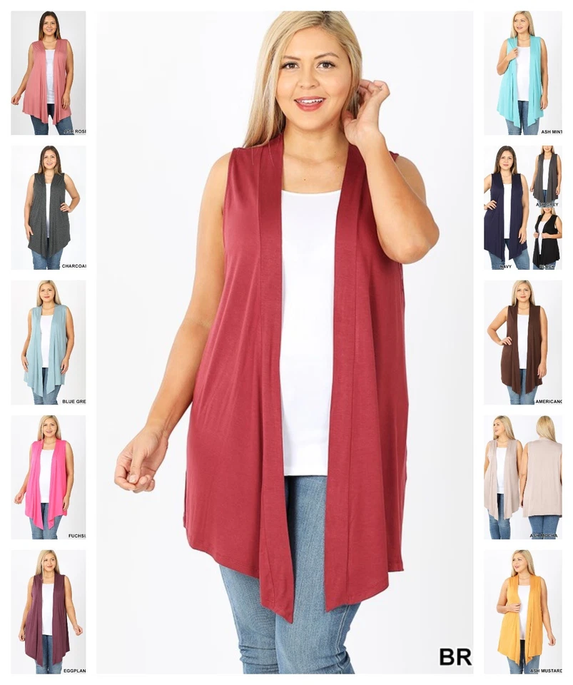 ЖЕНЩИН S ДРАПИРОВКИ ОТКРЫТЫЙ ПЕРЕДНИЙ КАРДИГАН ЖИЛЕТ ТУНИКА БЕЗ РУКАВОВ ТОП S-3XL - Изображение 1 из 1