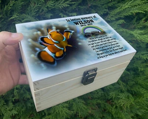 Wooden urn casket, Pet Fish urn, Solid pine wood, Personalised memorial. - Picture 1 of 12