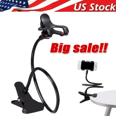 Universal Lazy Mobile Phone Gooseneck Stand Holder Flexible Bed Desk Table Clip - Image 1 of 4