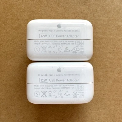 Lote de 2 Adaptador de Corriente Cargador de Pared USB Único Apple 12W MD836LL/A - A1401/A2167 Foto 1 de 3