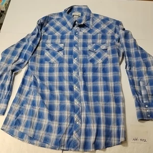 Wrangler Wrancher XLT Mens Shirt Blue Plaid Pearl Snap Plaid Long Sleeve - Picture 1 of 6