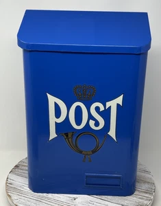Cassetta postale tradizionale europea/svedese blu brillante metallo vintage - Foto 1 di 15