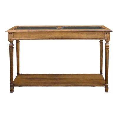 Sofá mesa consola vintage hecha en Estados Unidos tradicional de roble y vidrio con niveles Regency Foto 1 de 4