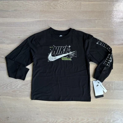 Boys Black Nike Logo Long Sleeve Shirt Size 7 NWT - Image 1 of 2