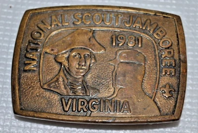 SOLID brass ?  NATIONAL SCOUT JAMBOREE 1981 Virginia  BOY SCOUT BELT BUCKLE - Image 1 of 3