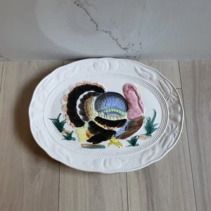 Trimont Ware Turkey Platter Majolica Thanksgiving Serving Plate Made in Japan - Picture 1 of 10